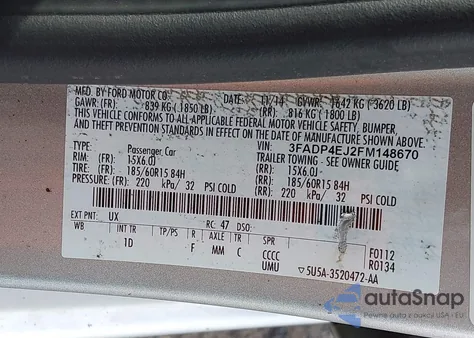 2015 Ford Fiesta Se from USA, damaged, VIN 3FADP4EJ2FM148670